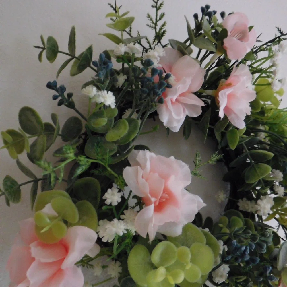 Cherry Blossom Mini Wreath Eucalyptus Berries Candle Ring‎